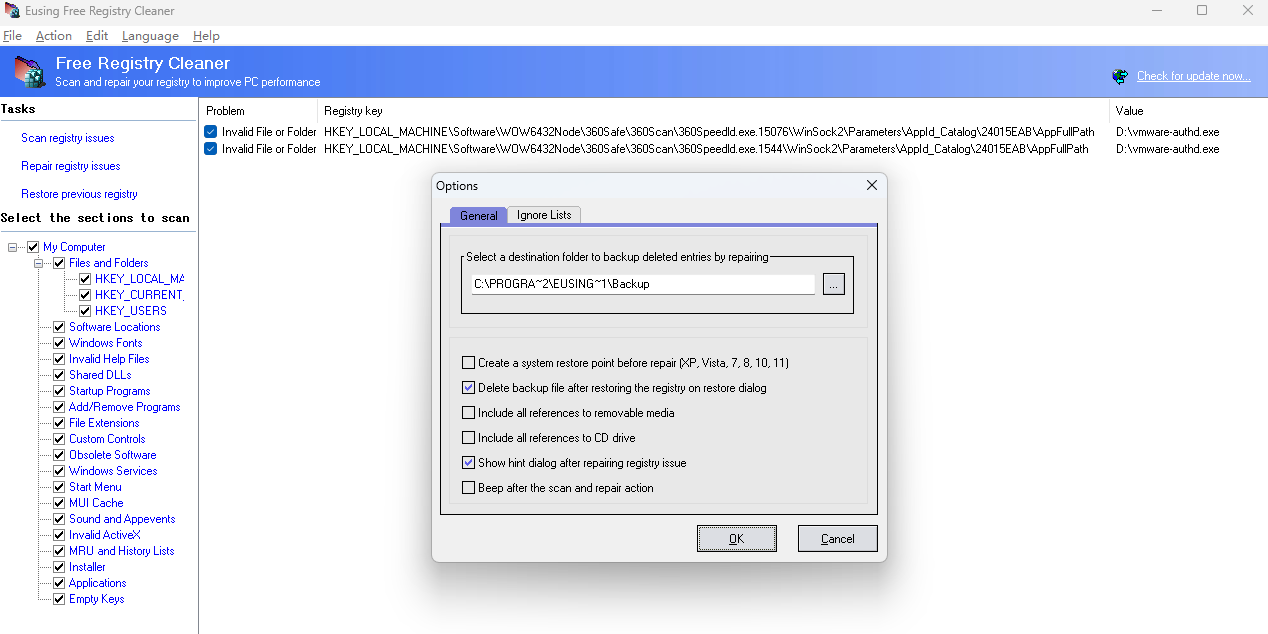 Eusing Free Registry Cleaner截图3 Eusing Free Registry Cleaner截图3